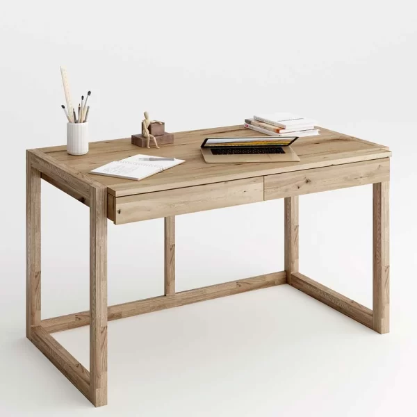 120×65 Wildeiche Schreibtisch Mit Bügelgestell – Feliana 1