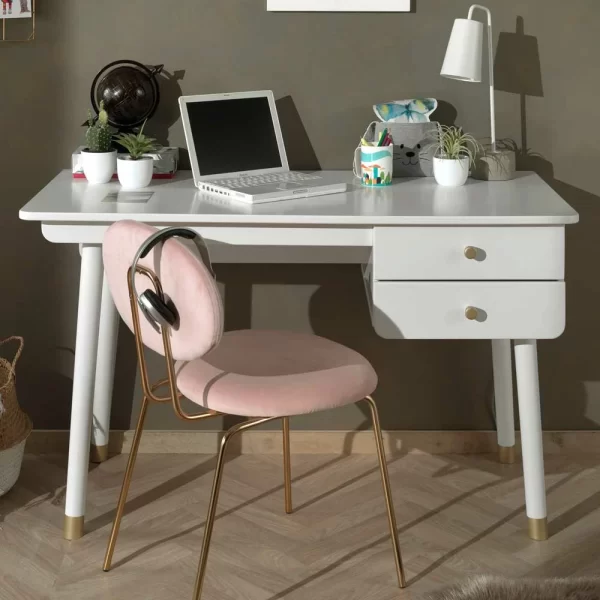 125×60 Jugend Schreibtisch In Weiß & Gold – Zimventa 1