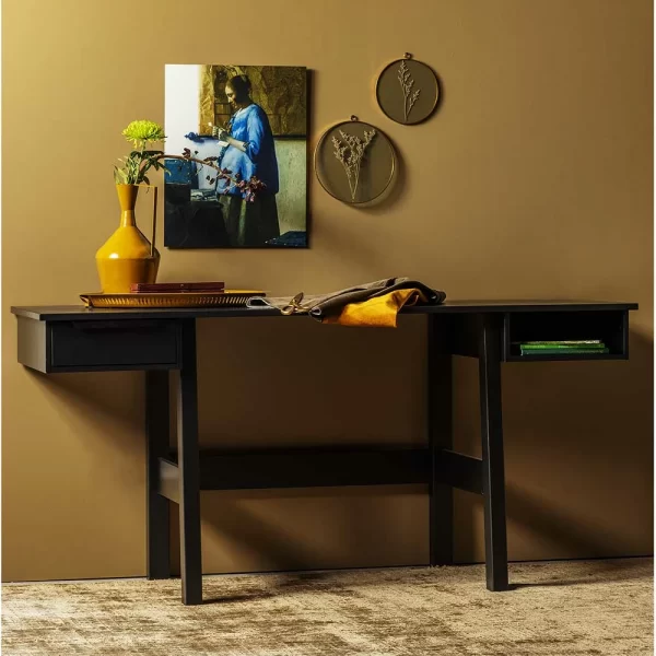 160x75x53 Schreibtisch In Schwarz Kiefer Massiv – Arnella 1