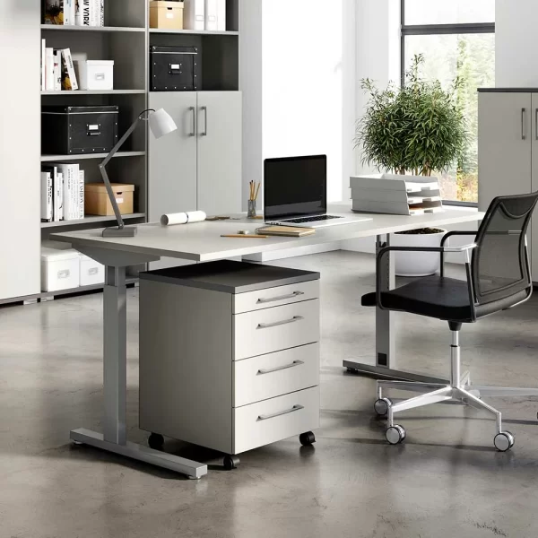 Arbeitstisch Fürs Büro In Lichtgrau & Silber – Mecasan 6