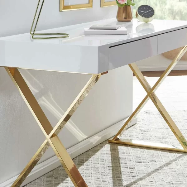 Design Schreibtisch In Weiß Hochglanz – Galiana 5