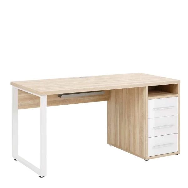 Großer PC Schreibtisch In Eiche & Weiß – Xedno 3