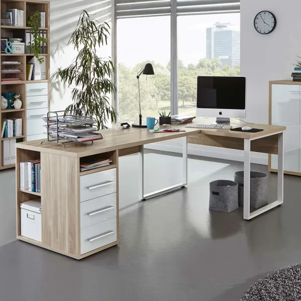 L-Form Schreibtisch In Eiche Holzoptik – Xedno 1