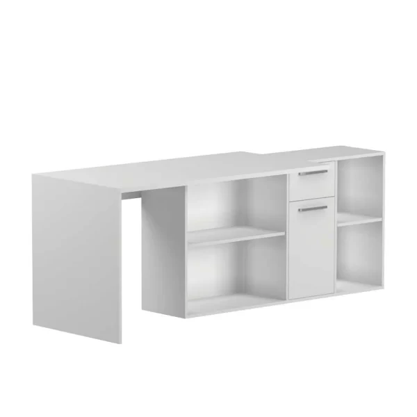 Moderner Schreibtisch Mit Seitenregal In Weiß – Brodivana 4