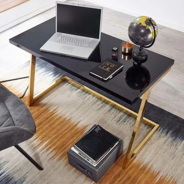 Schreibtisch In Schwarz Hochglanz & Gold – Dongosaro 4