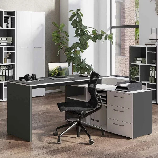 Schreibtisch Mit Seitenregal 4 Fächer & 3 Schubladen – Secrema 1