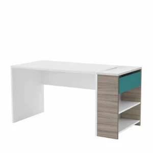 Weißer Schreibtisch Enrys Mit Holzdekor Und Petrol 10