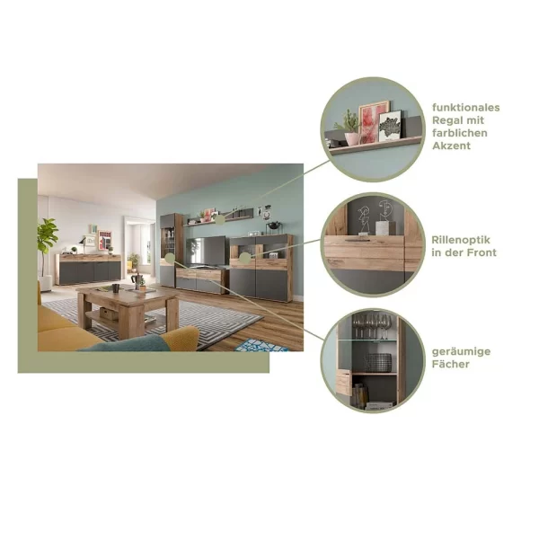 Wohnzimmer Wandboard Mit 180 Cm Breite – Lucios 7